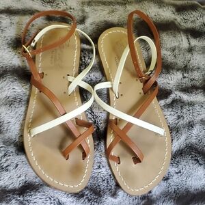 Caruso Sandali Ravello Women's Brown and White Strappy Sandals Size 37